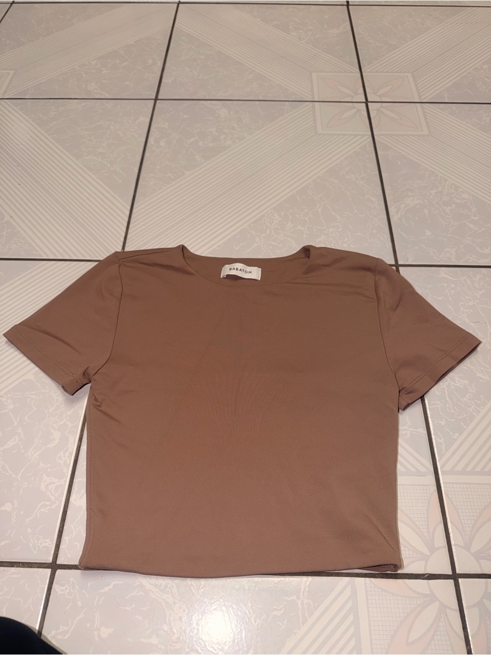 Babaton by Aritzia Brown Crewneck Short Sleeve Crop Top